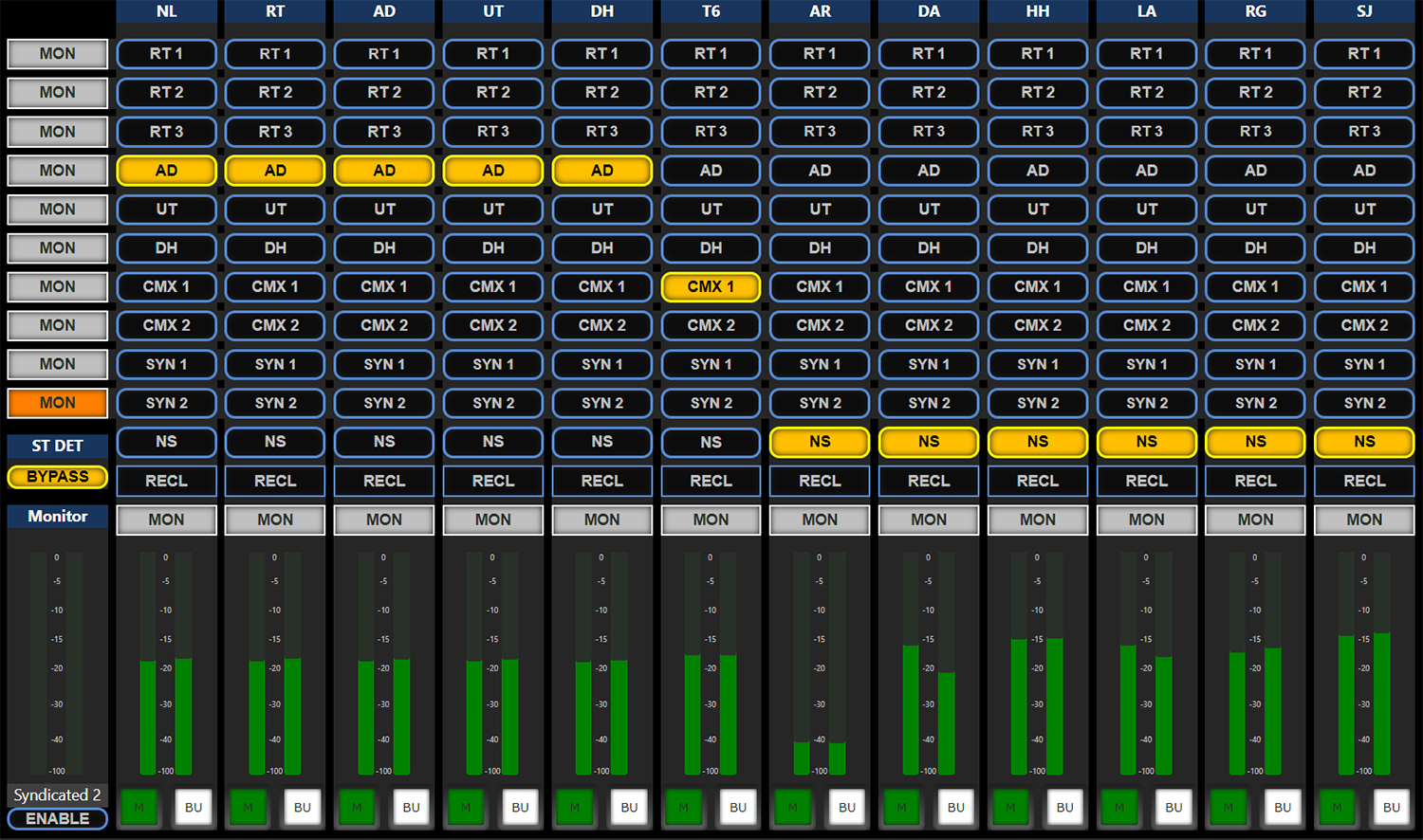 Software panel with multiple rows and columns